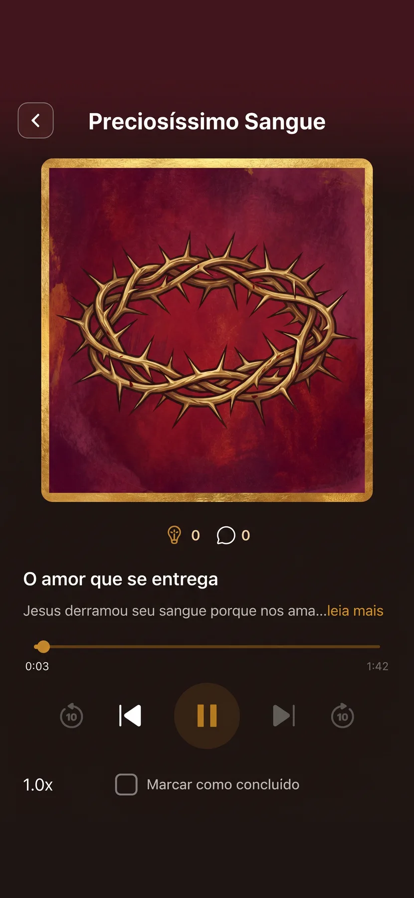 Áudio-meditação do Preciosíssimo Sangue no app Iluminar7S